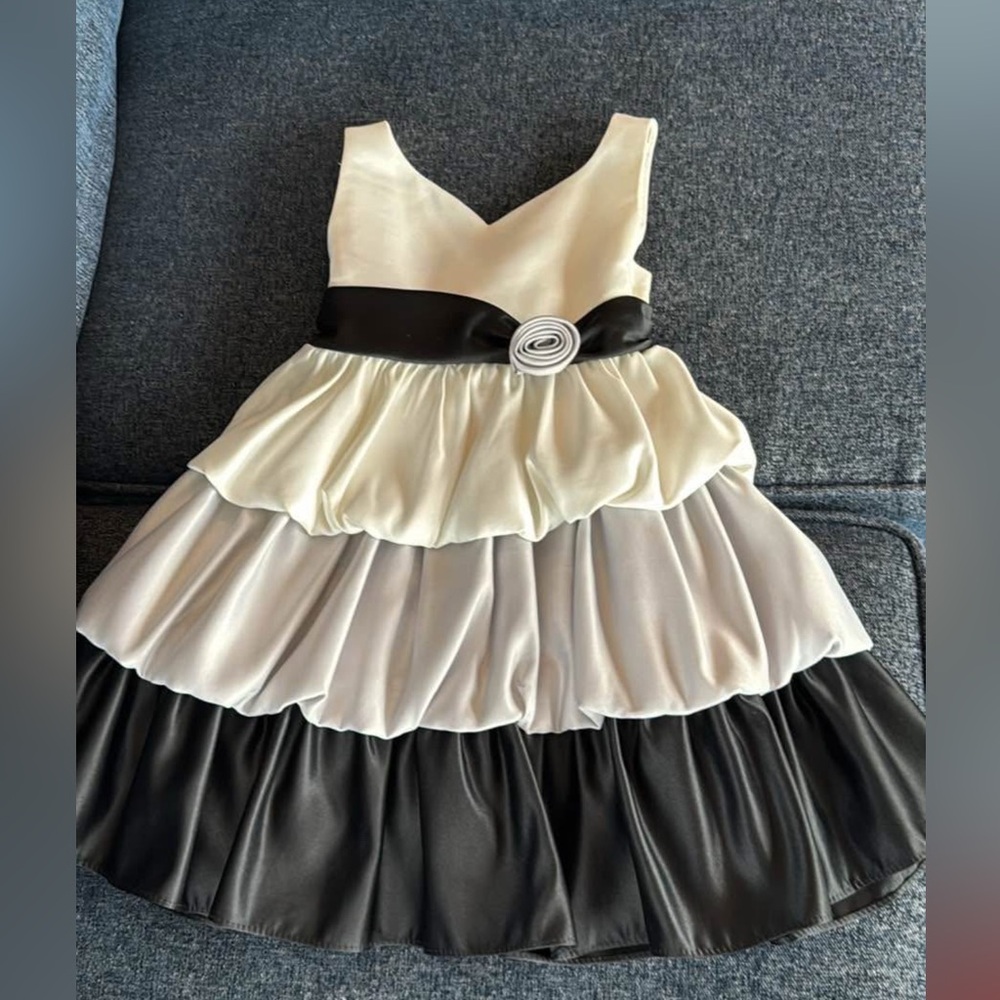 Elegant Cream and Black Kids Dress